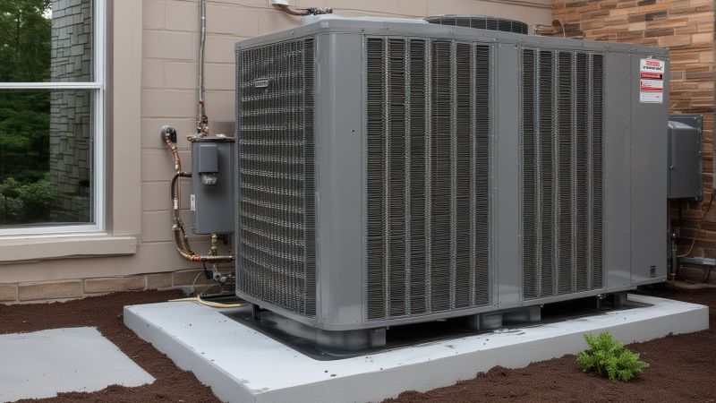 Modern gas furnace installation showing high-efficiency condensing unit with ventilation system