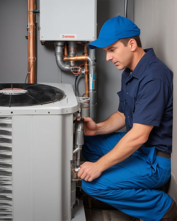 Professional HVAC installation specialist working with modern furnace equipment