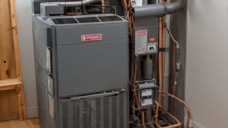 Modern high-efficiency furnace installation in residential home showing professional HVAC work